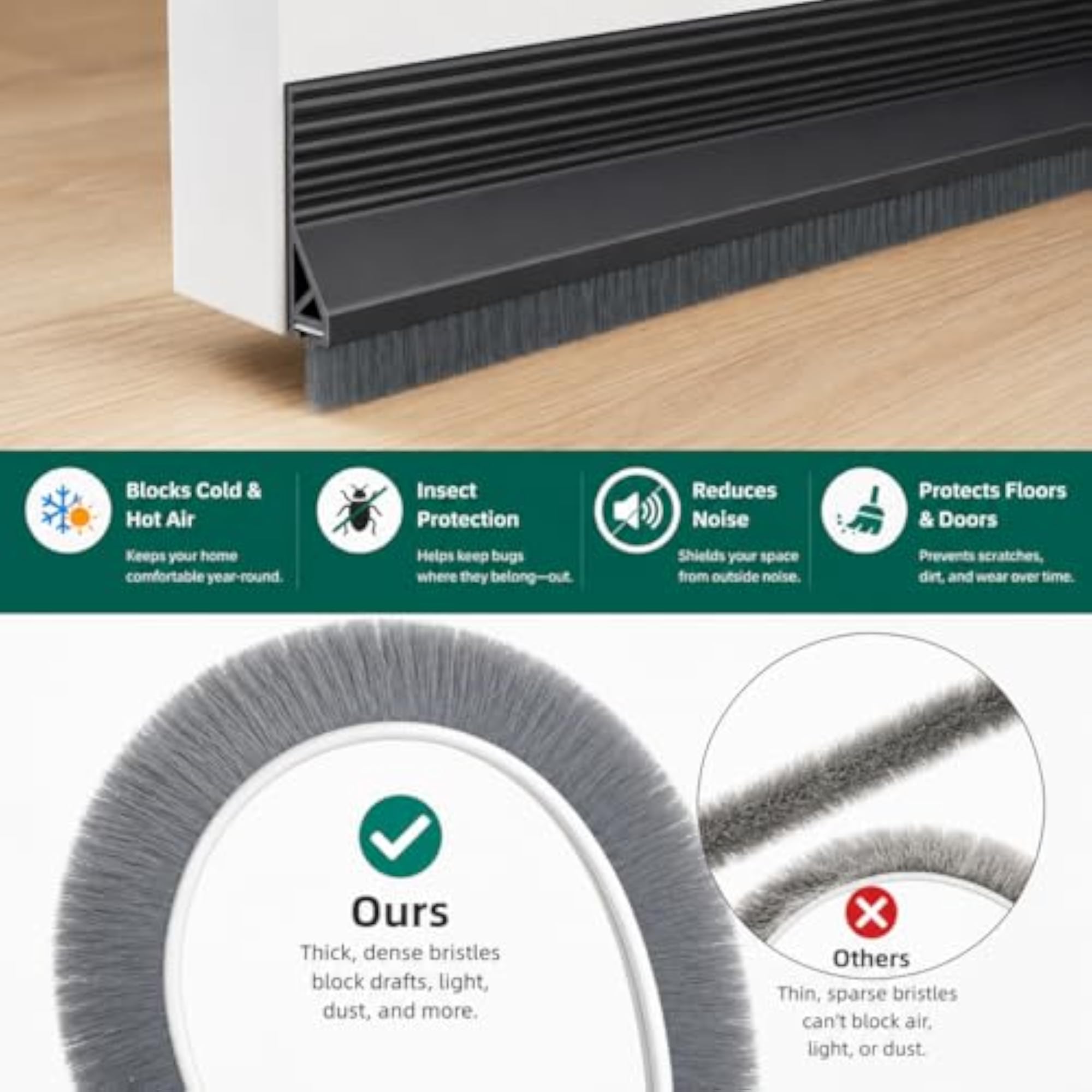 Door Stopper with Brush, 39" Adjustable Weatherproof Seal